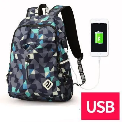 Fashion Student College Backpack With USB Charging