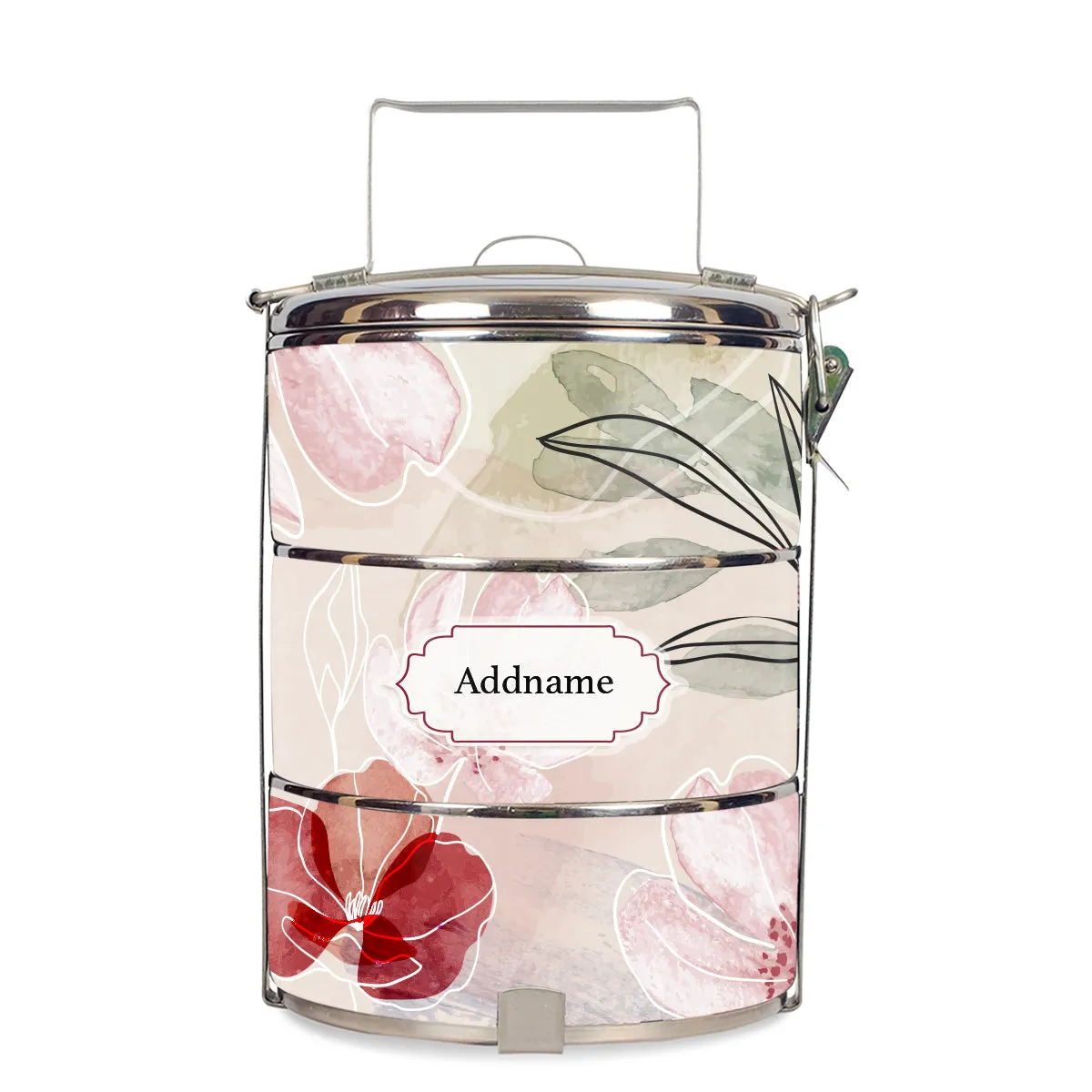 Floral Flourish Flora Series 3-Tier Standard Medium 14cm Tiffin Carrier [FREE Custom Add Name]