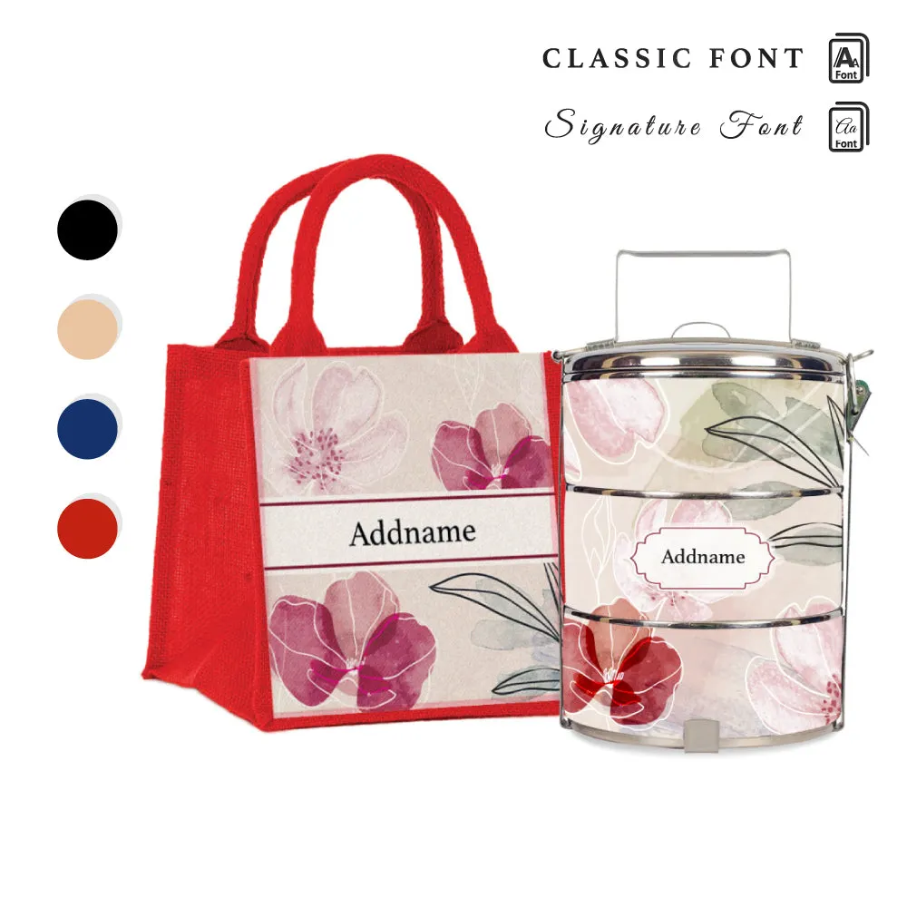 Floral Flourish Flora Series 3-Tier Standard Medium 14cm Tiffin Carrier [FREE Custom Add Name]