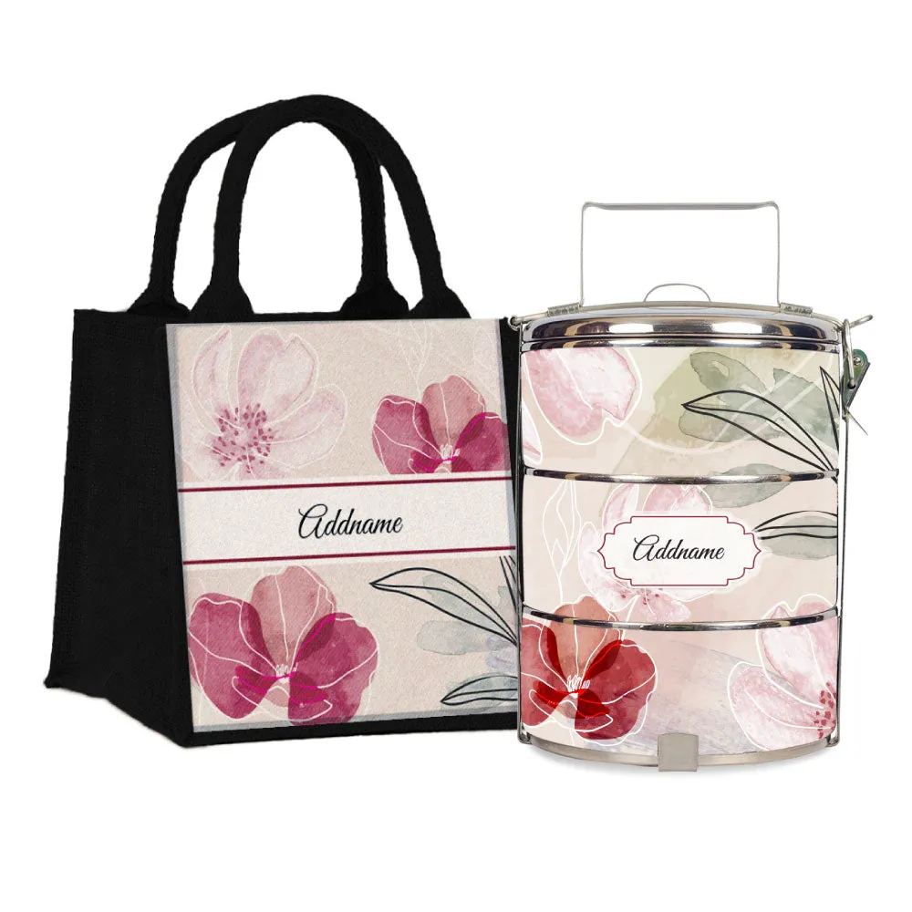 Floral Flourish Flora Series 3-Tier Standard Medium 14cm Tiffin Carrier [FREE Custom Add Name]