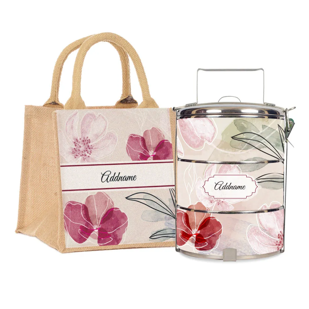 Floral Flourish Flora Series 3-Tier Standard Medium 14cm Tiffin Carrier [FREE Custom Add Name]