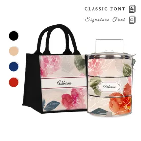 Floral Hues Flora Series 3-Tier Standard Small 12cm Tiffin Carrier [FREE Custom Add Name]