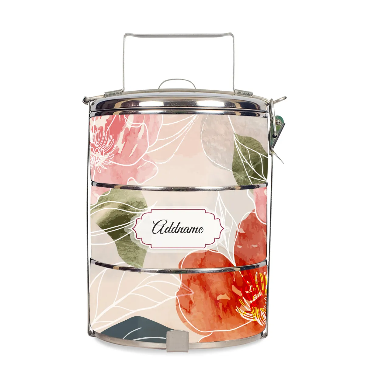 Floral Hues Flora Series 3-Tier Standard Small 12cm Tiffin Carrier [FREE Custom Add Name]