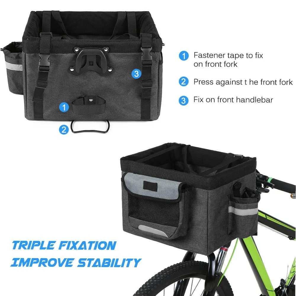 Foldable Bicycle Front Basket Removable Bike Pet Basket Pet Dog Cat Rabbit Carrier Camping and Picnic Tote Bag Bicycle Bag