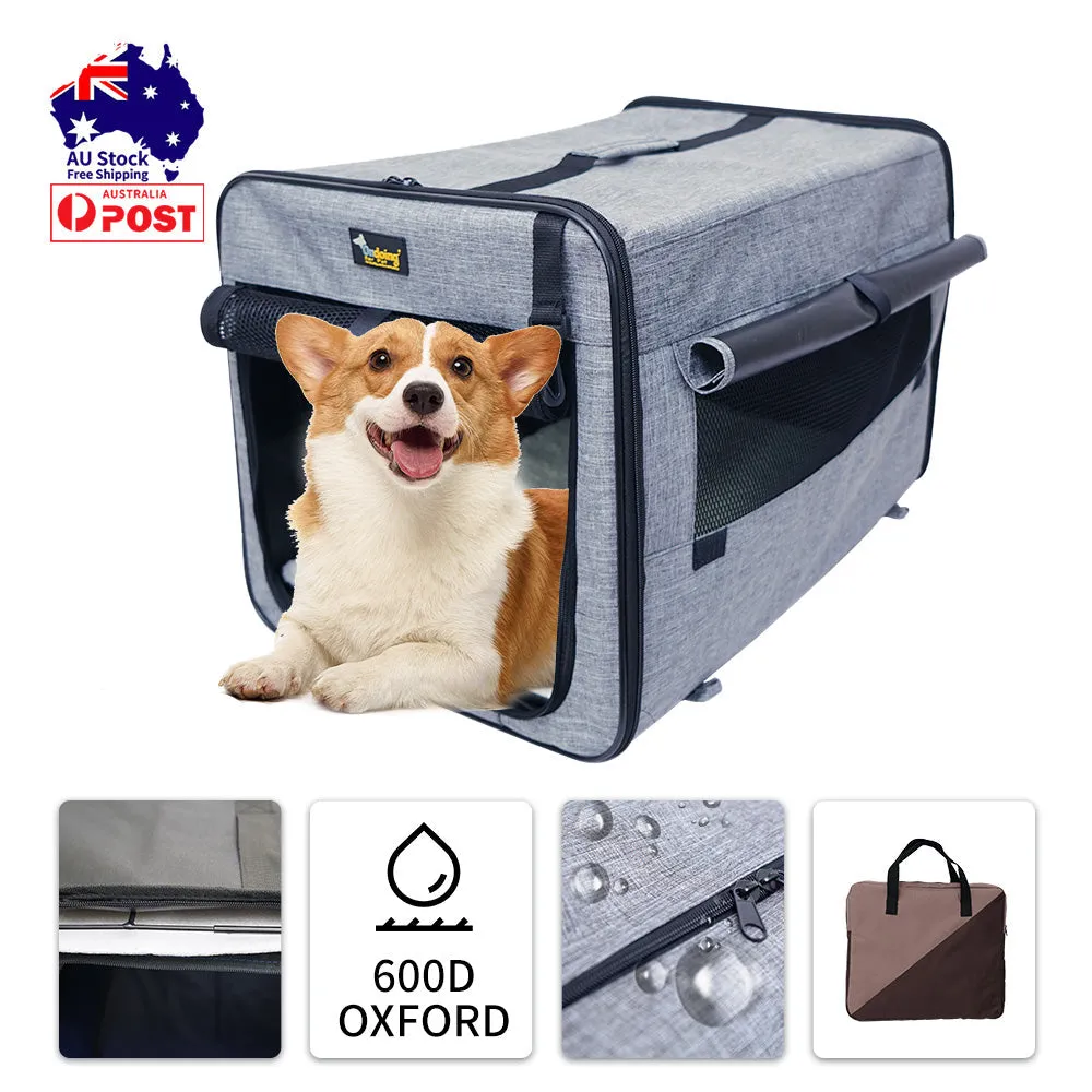 Foldable Portable Pet Carrier Crate Cage, 46x38x41CM, Navy Blue