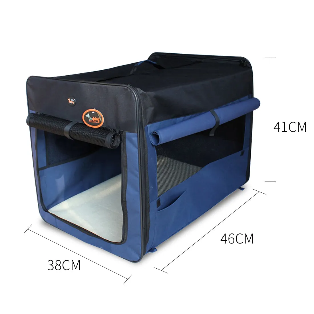 Foldable Portable Pet Carrier Crate Cage, 46x38x41CM, Navy Blue