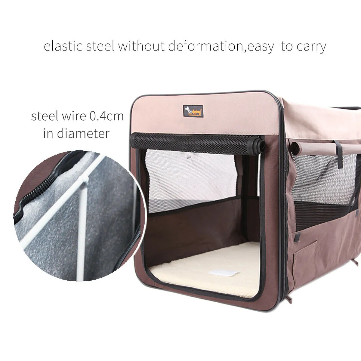 Foldable Portable Pet Carrier Soft Crate with Mesh Windows