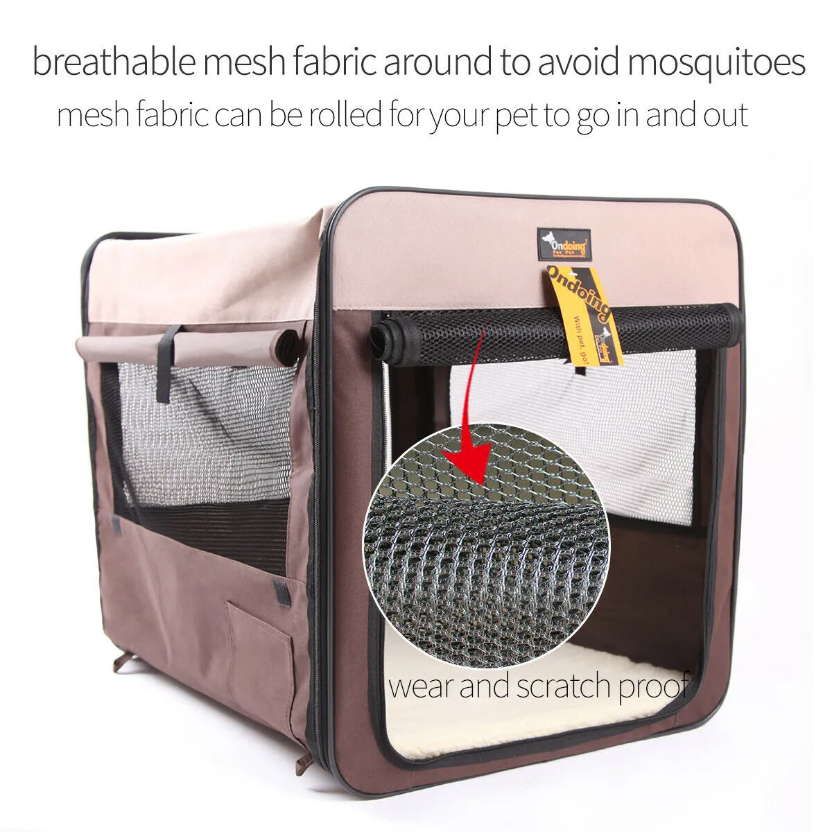 Foldable Portable Pet Carrier Soft Crate with Mesh Windows