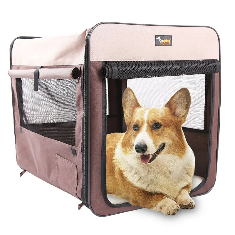 Foldable Portable Pet Carrier Soft Crate with Mesh Windows