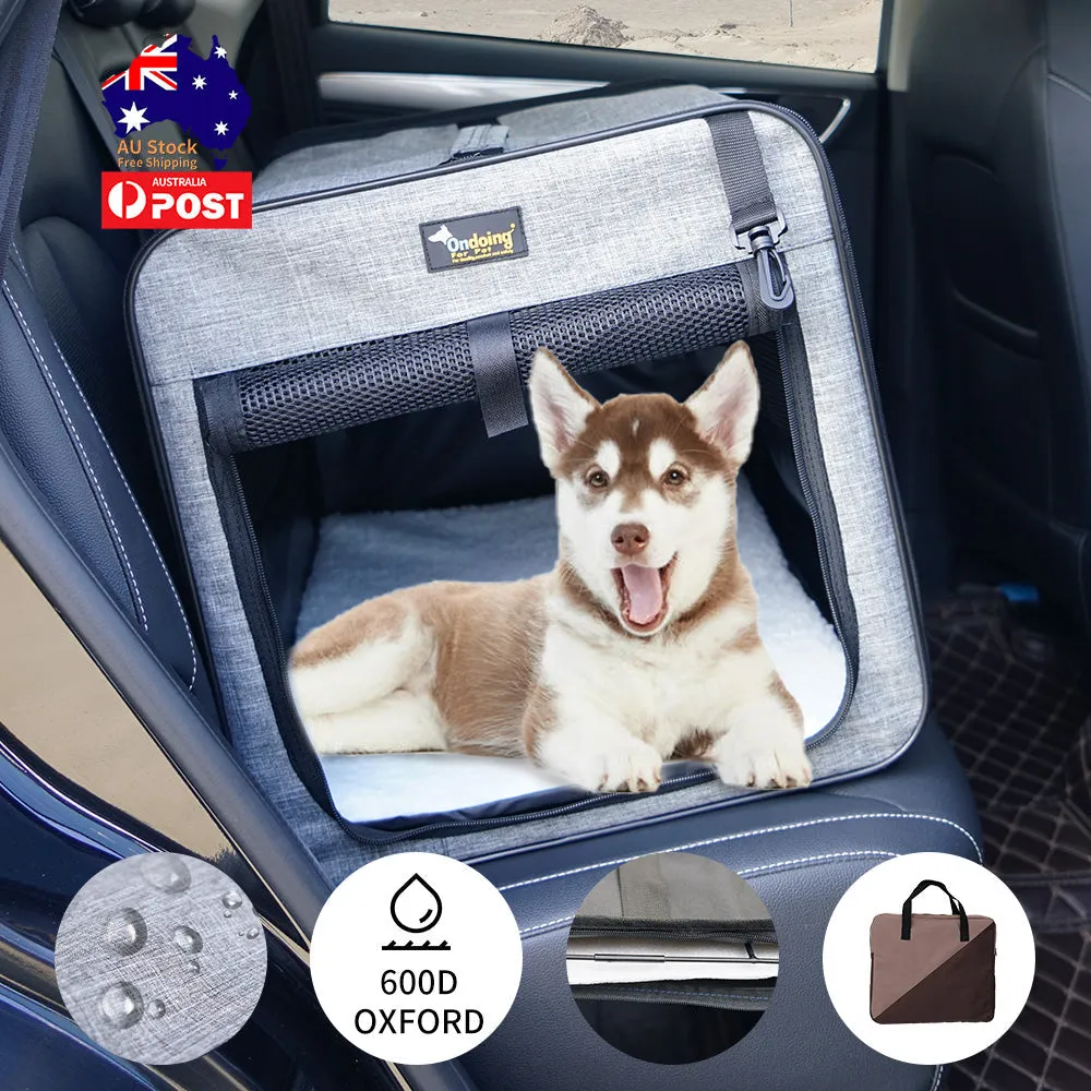 Foldable Portable Pet Carrier Soft Crate with Mesh Windows