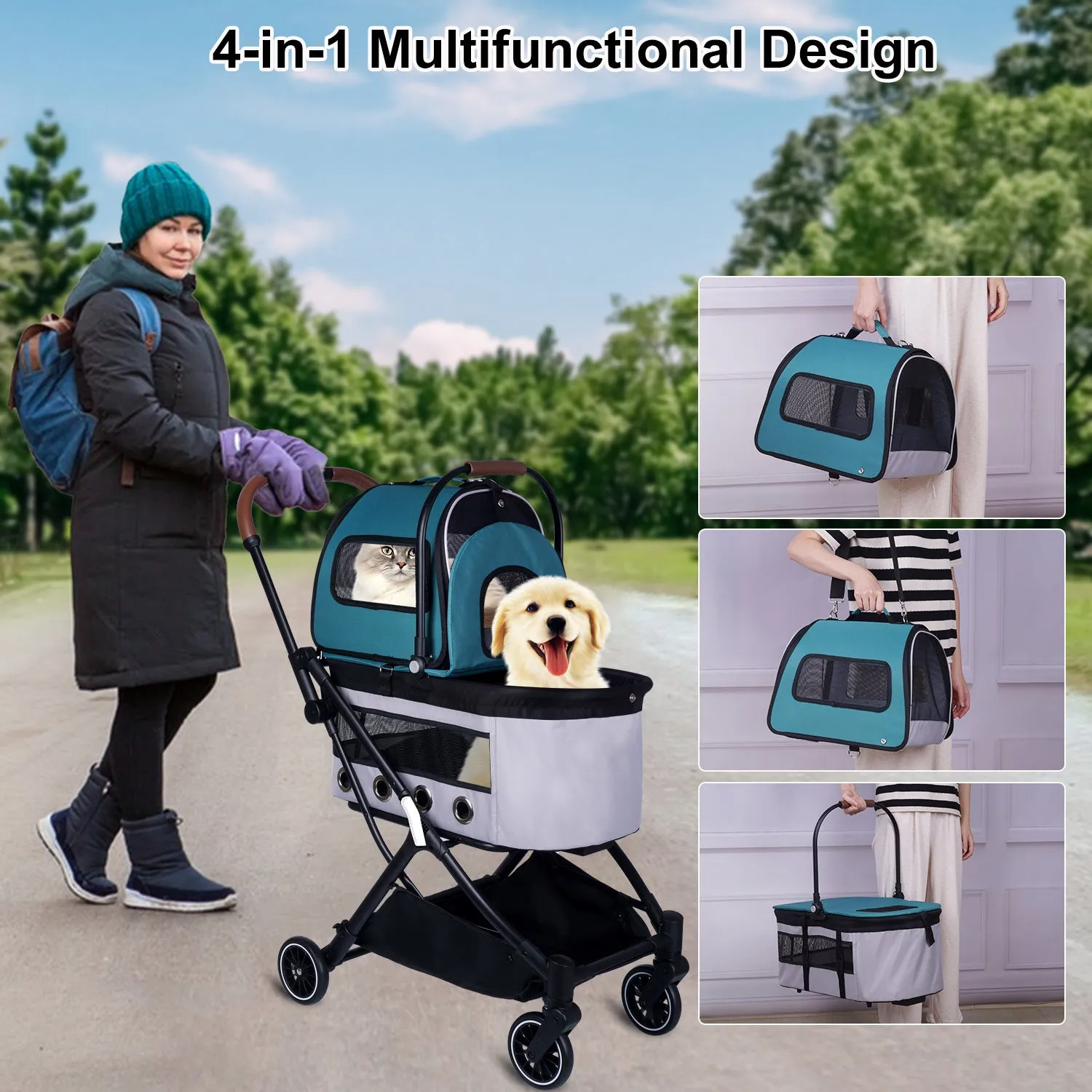 Folding Double Decker Trolley for Dogs and Cats