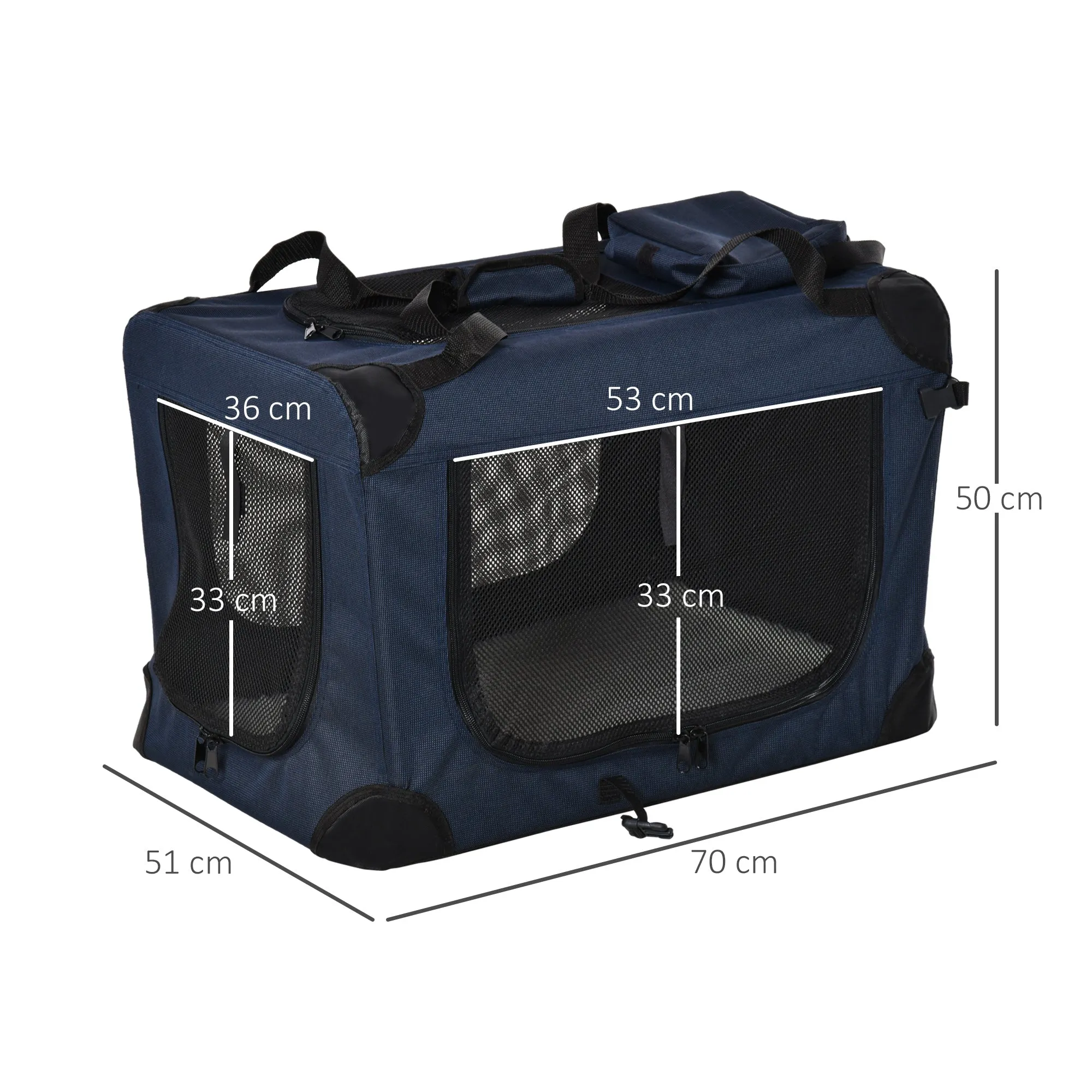 Folding Pet Carrier Bag Soft Portable Dog Cat Crate Puppy Kennel Cage House with Cushion Storage Bags Blue, 70 x 51 x 50cm