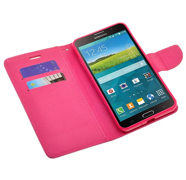 Galaxy Mega 2 Case, Wrist Strap Magnetic Fold[Kickstand] Pu Leather Wallet Case with ID & Credit Card Slots for Samsung Galaxy Mega 2 - Hot Pink