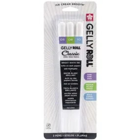 Gelly Roll Pens Sets 3 Pen Set, White (Fine, Medium & Bold Point)