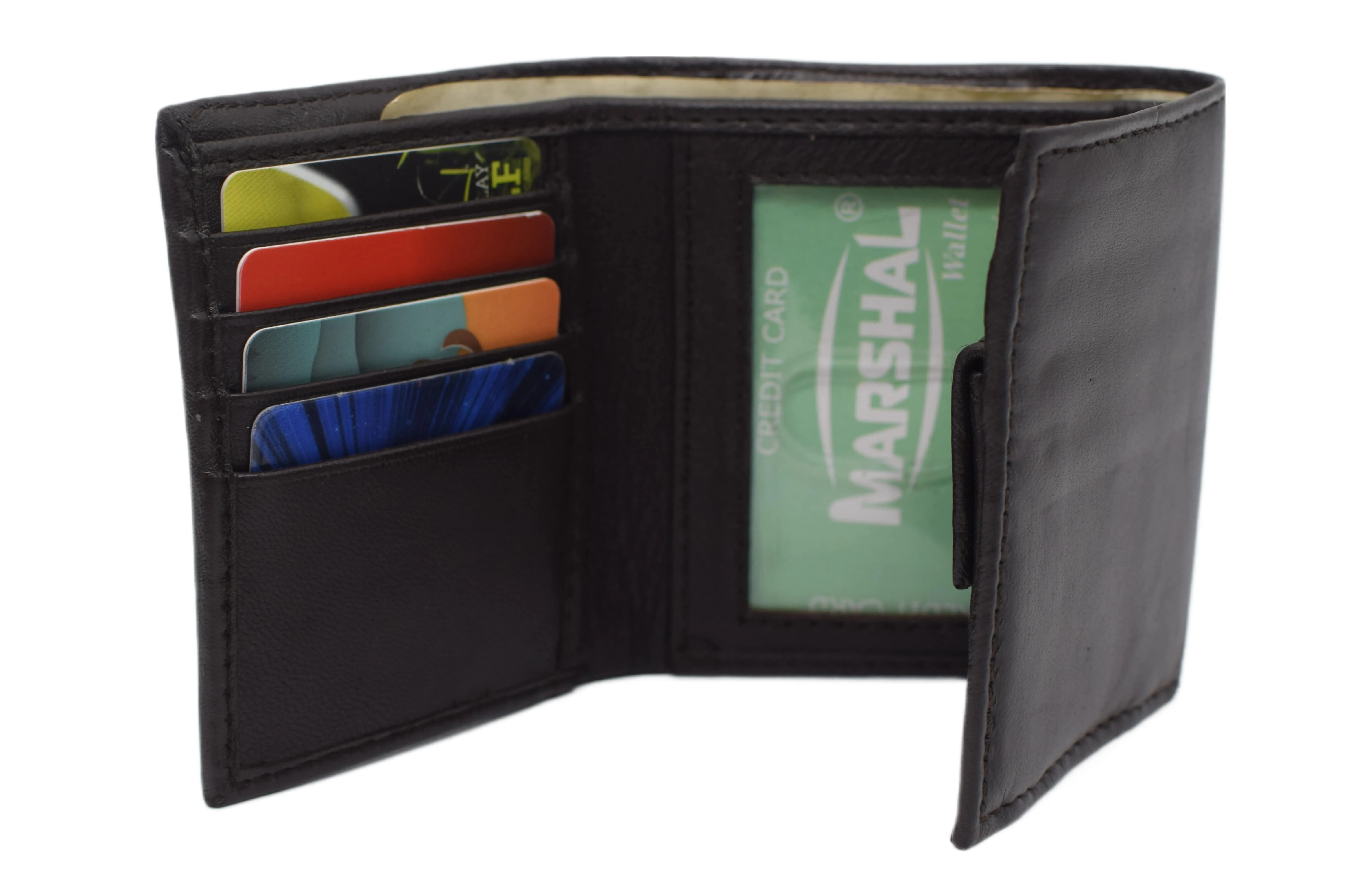 Genuine Leather Kids Slim Compact ID and Coin Pocket Trifold Boys Black Wallet K700