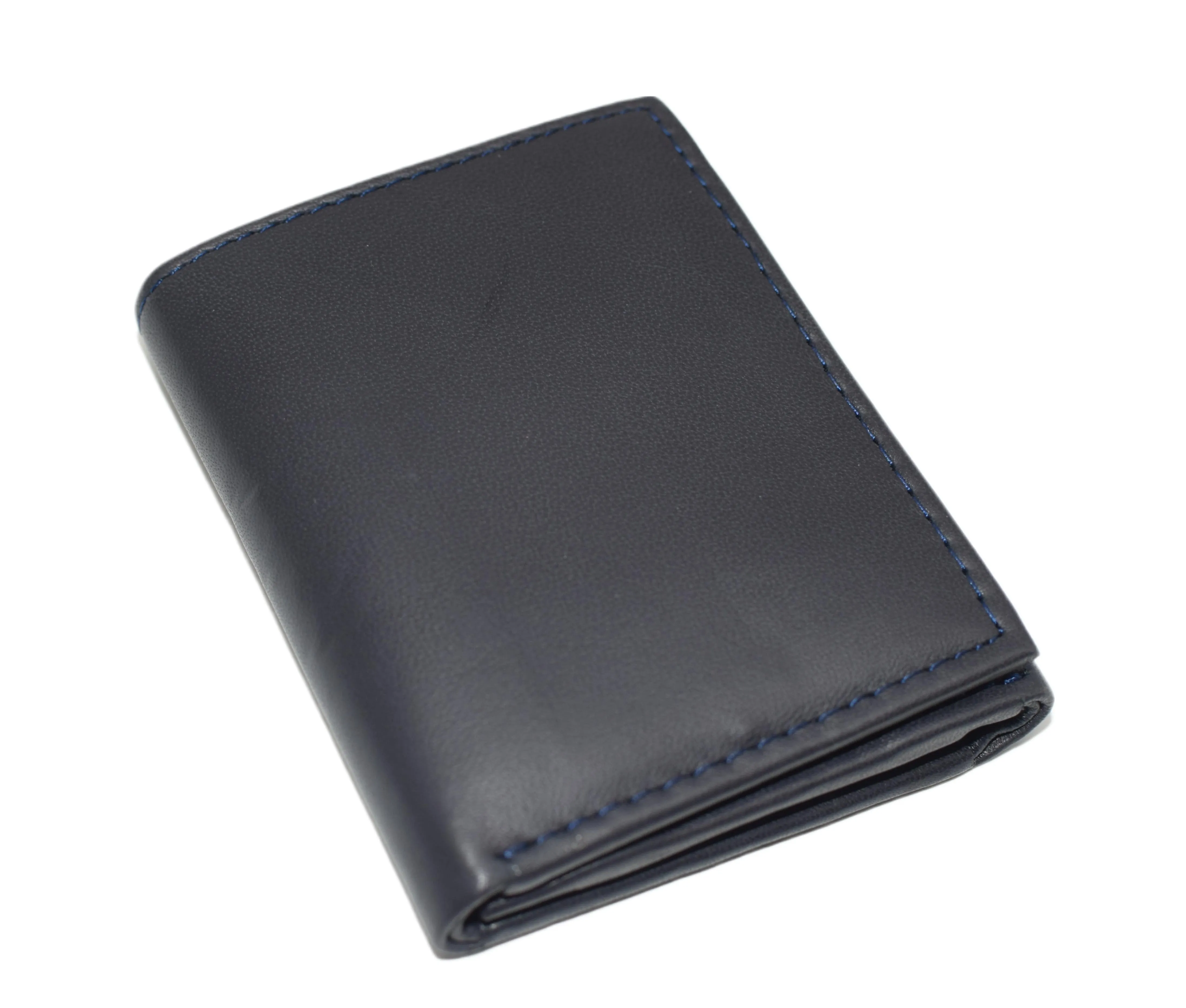 Genuine Leather Kids Slim Compact ID and Coin Pocket Trifold Boys Black Wallet K700