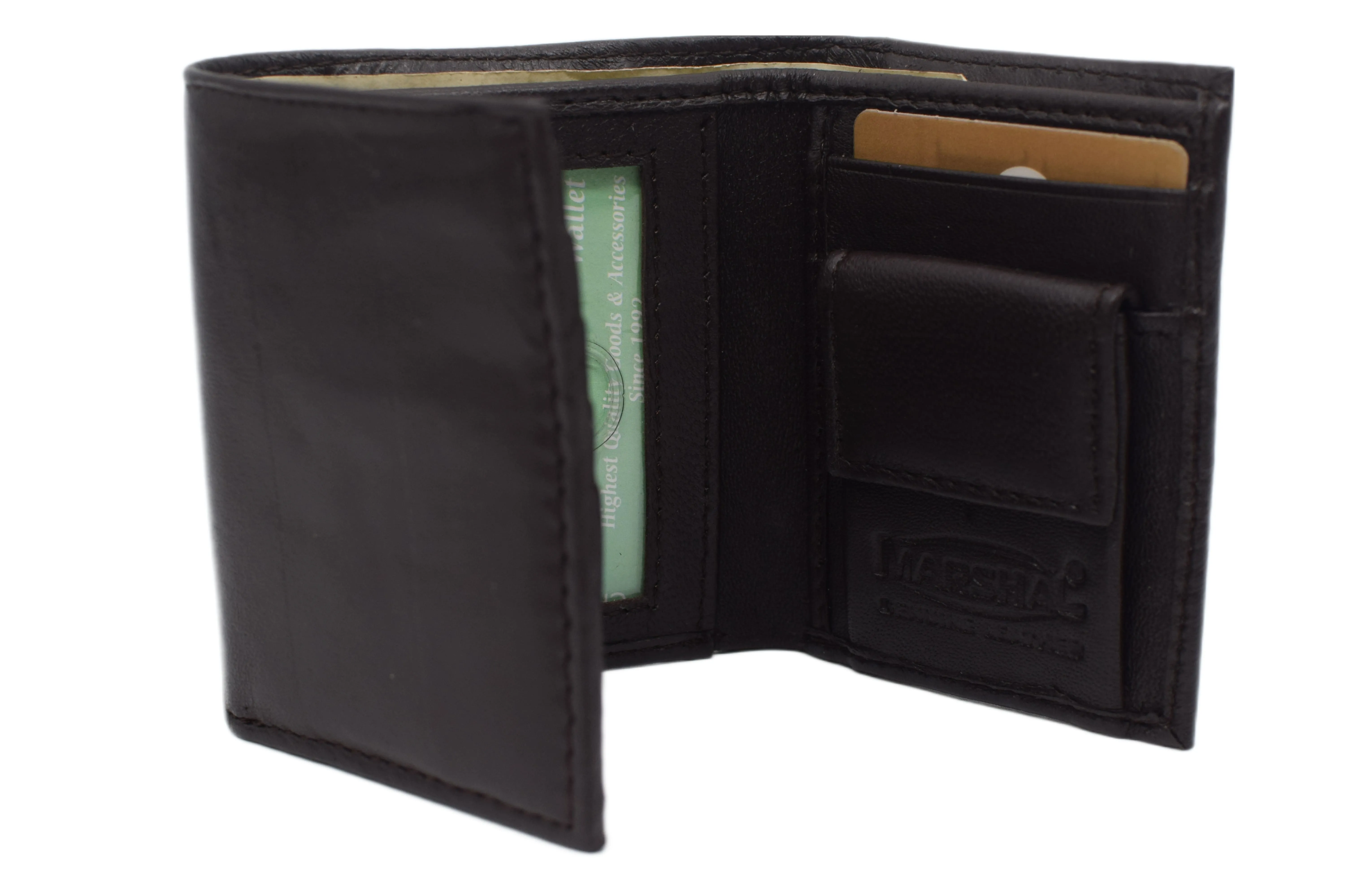 Genuine Leather Kids Slim Compact ID and Coin Pocket Trifold Boys Black Wallet K700