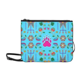 Geometric Floral Fall-Sky Blue Slim Clutch Bag