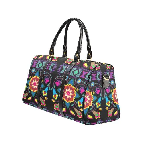 Geometric Floral Winter-Black Waterproof Travel Bag