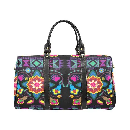 Geometric Floral Winter-Black Waterproof Travel Bag