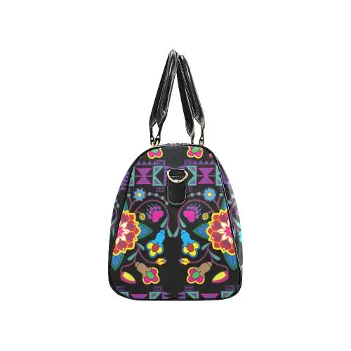 Geometric Floral Winter-Black Waterproof Travel Bag