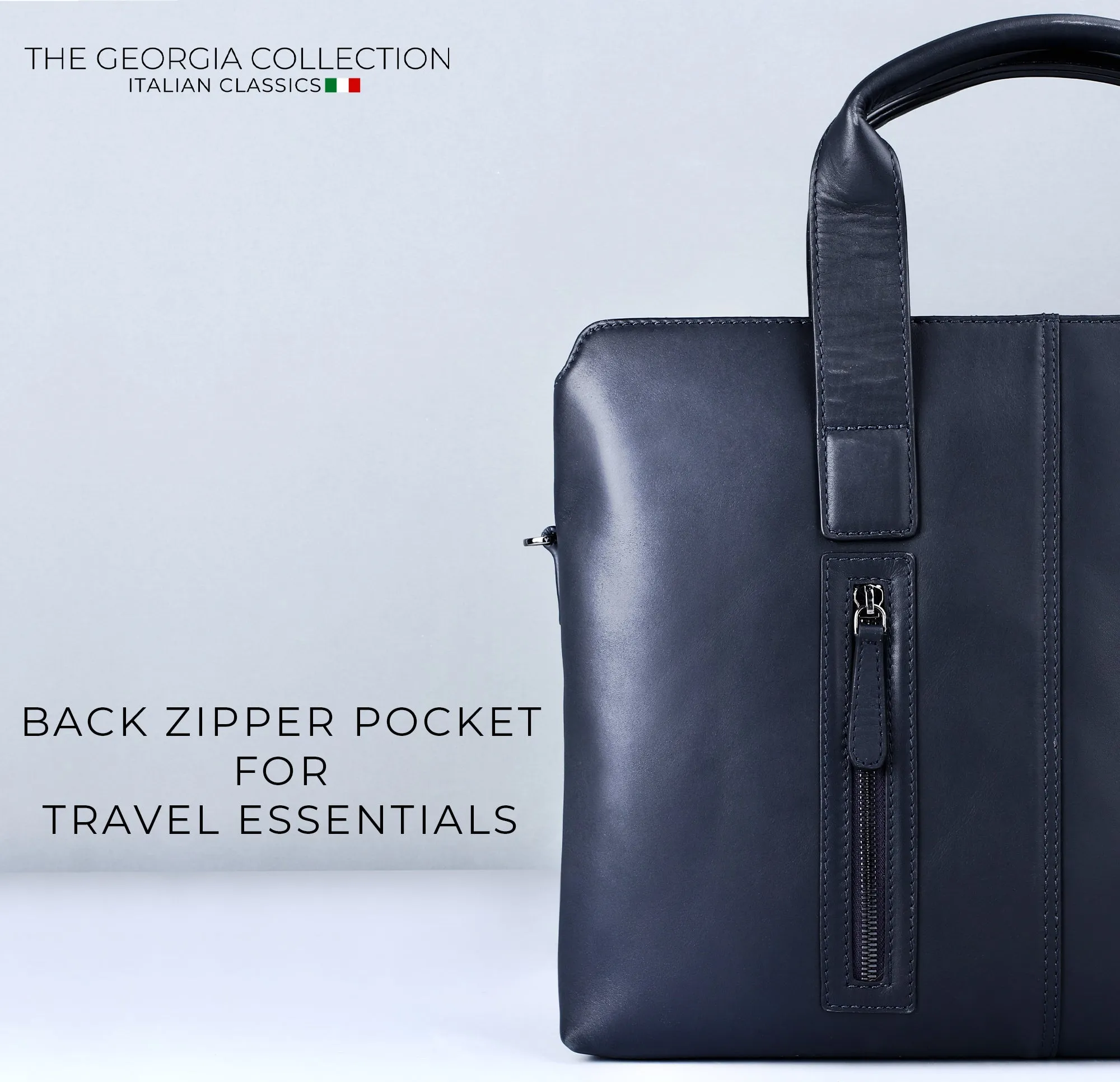 Georgia Collection | Genuine Leather Laptop / Folio Bag For Men |  Office Bag | Color: Navy Blue