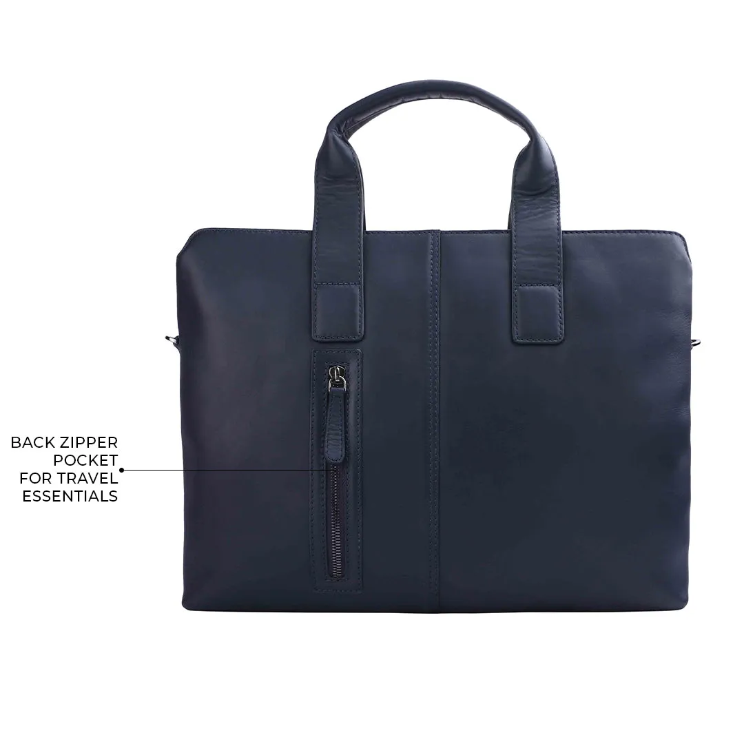 Georgia Collection | Genuine Leather Laptop / Folio Bag For Men |  Office Bag | Color: Navy Blue