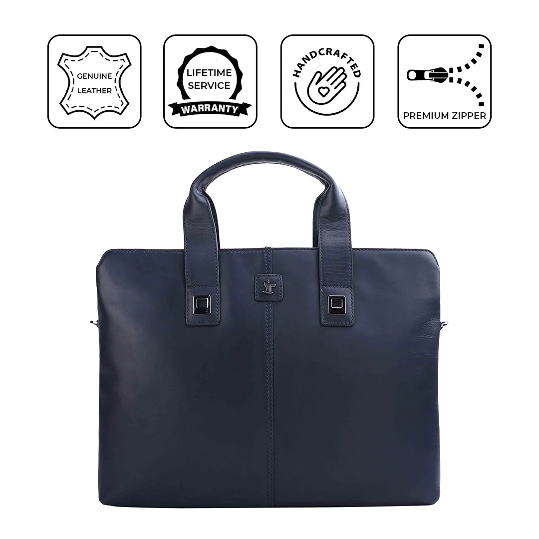 Georgia Collection | Genuine Leather Laptop / Folio Bag For Men |  Office Bag | Color: Navy Blue