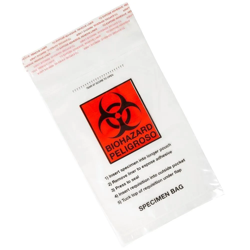 Globe Scientific Glue Closure Biohazard Specimen Bag - 6" x 9"