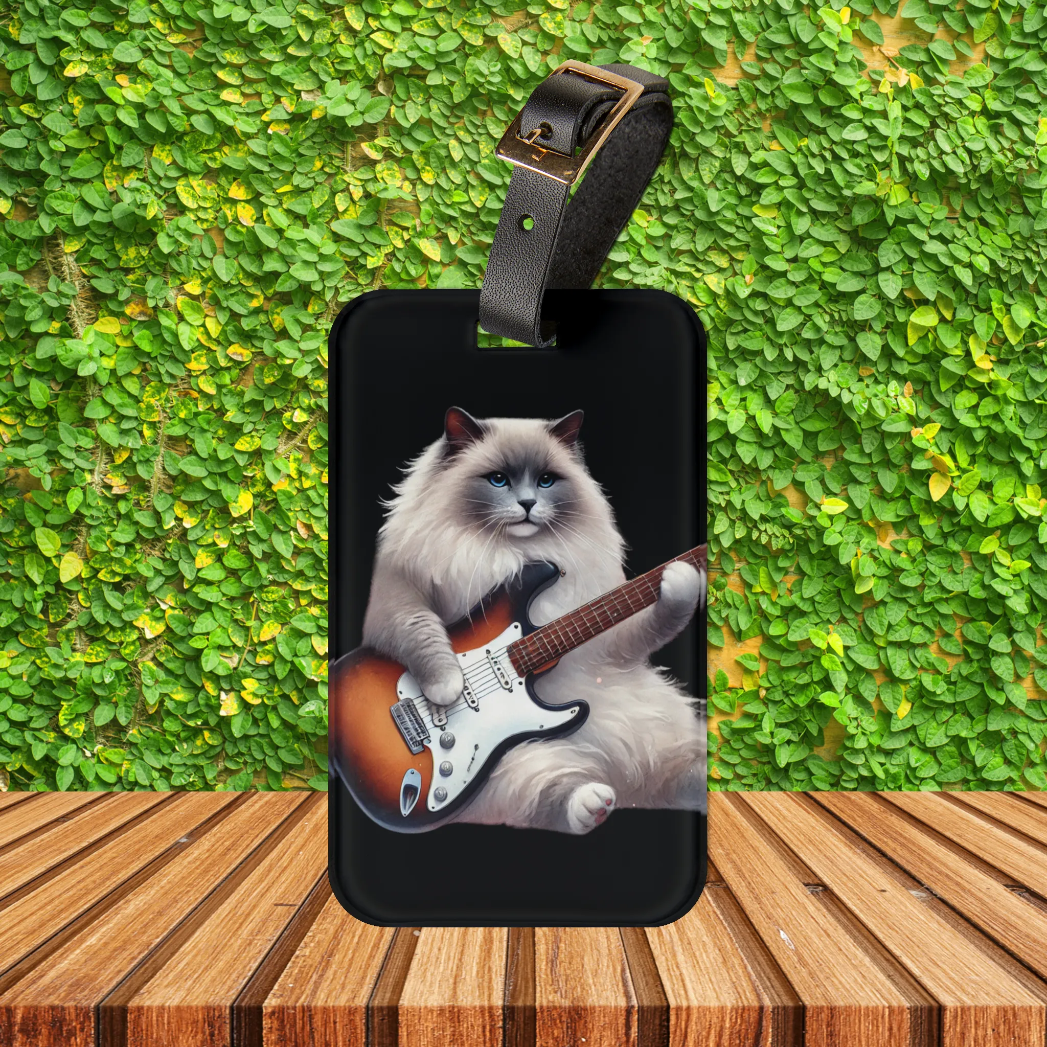 Guitar - Cat Musician - Luggage Tag - Travel Gift