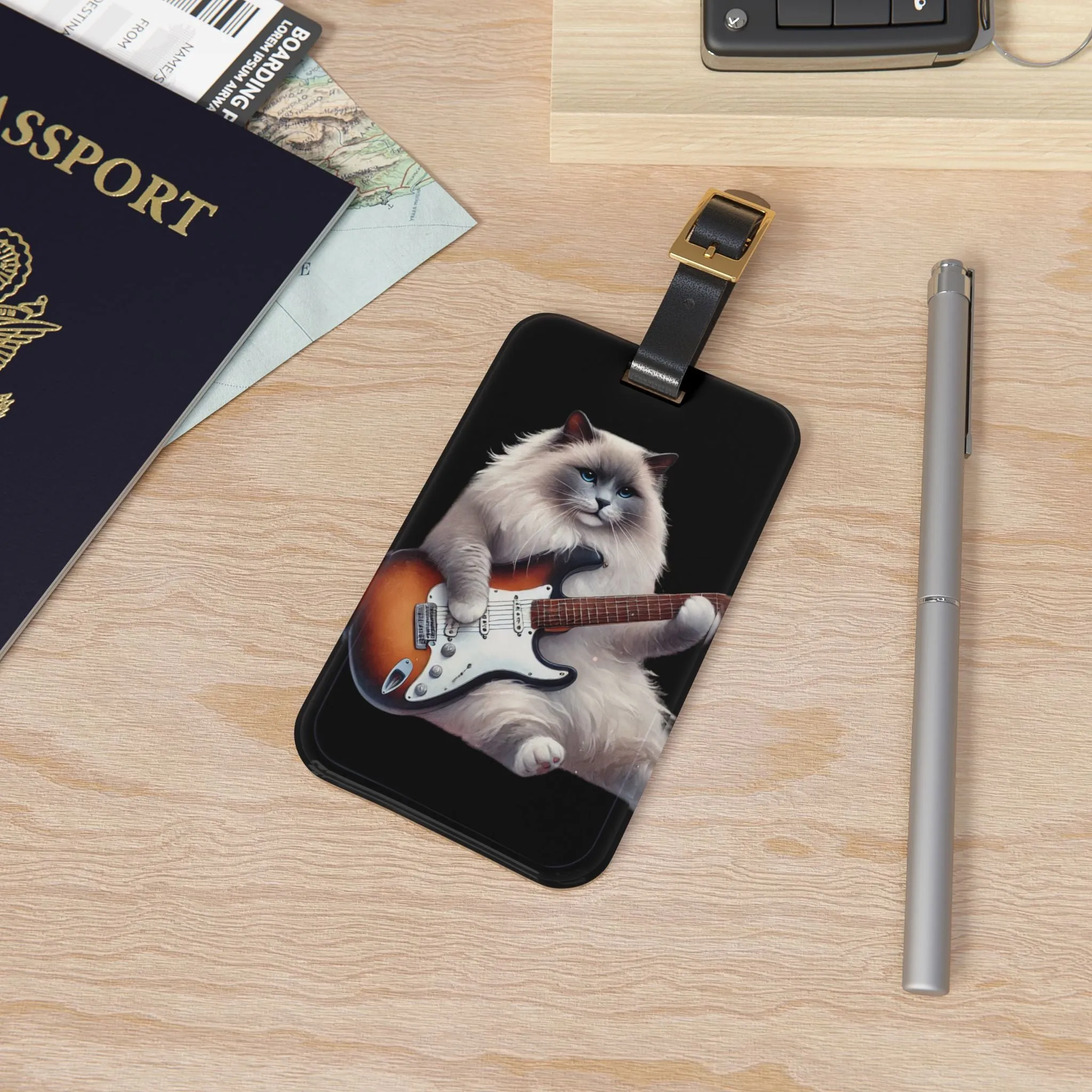 Guitar - Cat Musician - Luggage Tag - Travel Gift