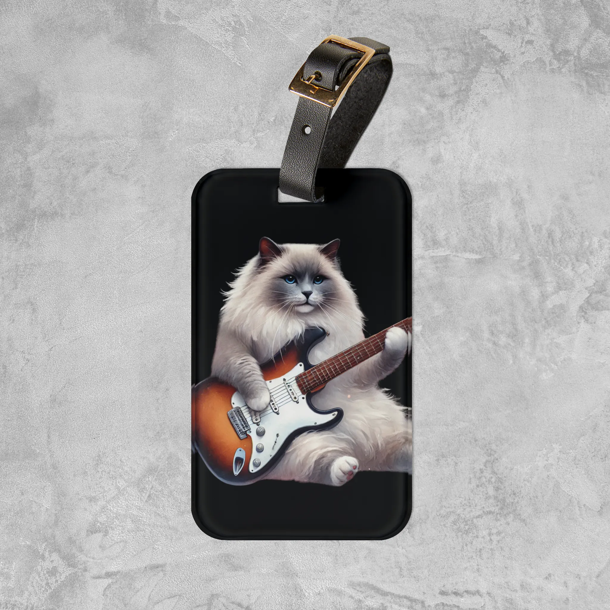 Guitar - Cat Musician - Luggage Tag - Travel Gift