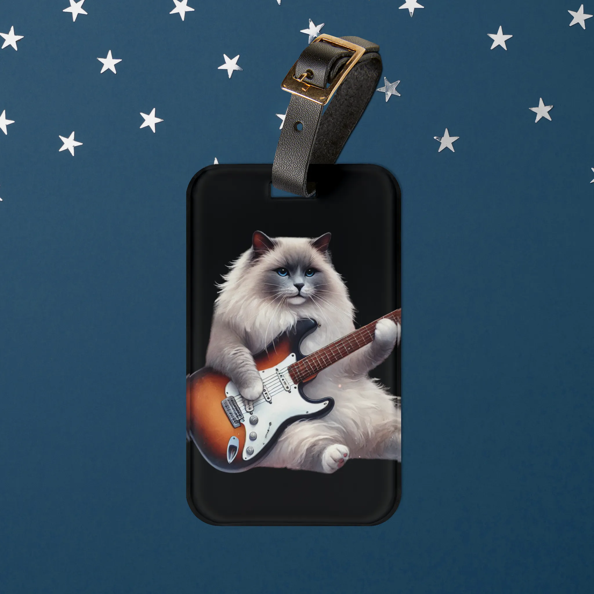 Guitar - Cat Musician - Luggage Tag - Travel Gift