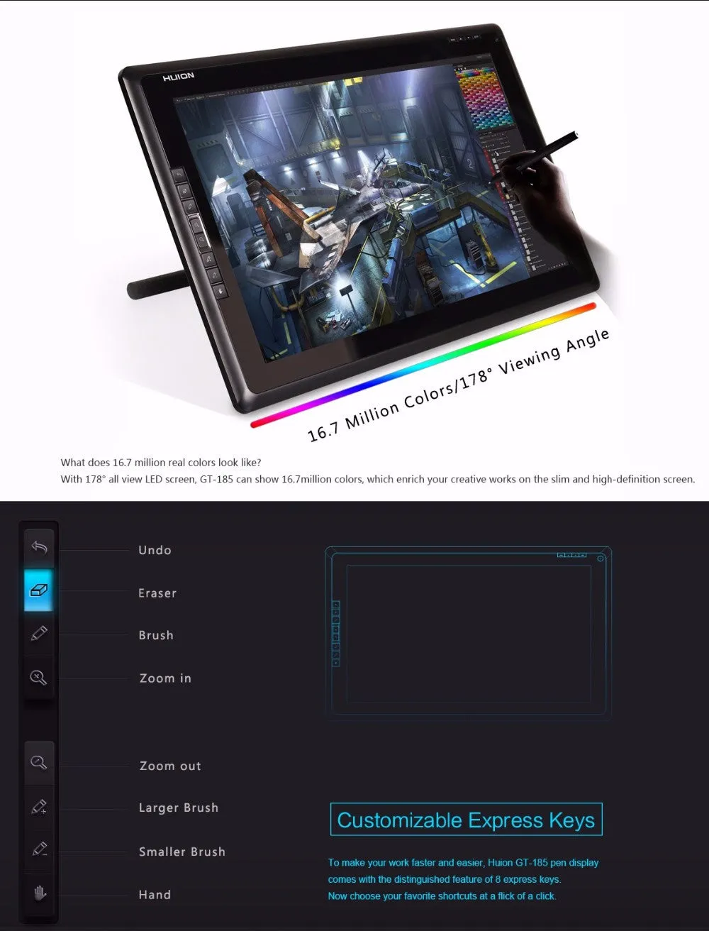 Huion GT-185 Pen Display Tablet Drawing