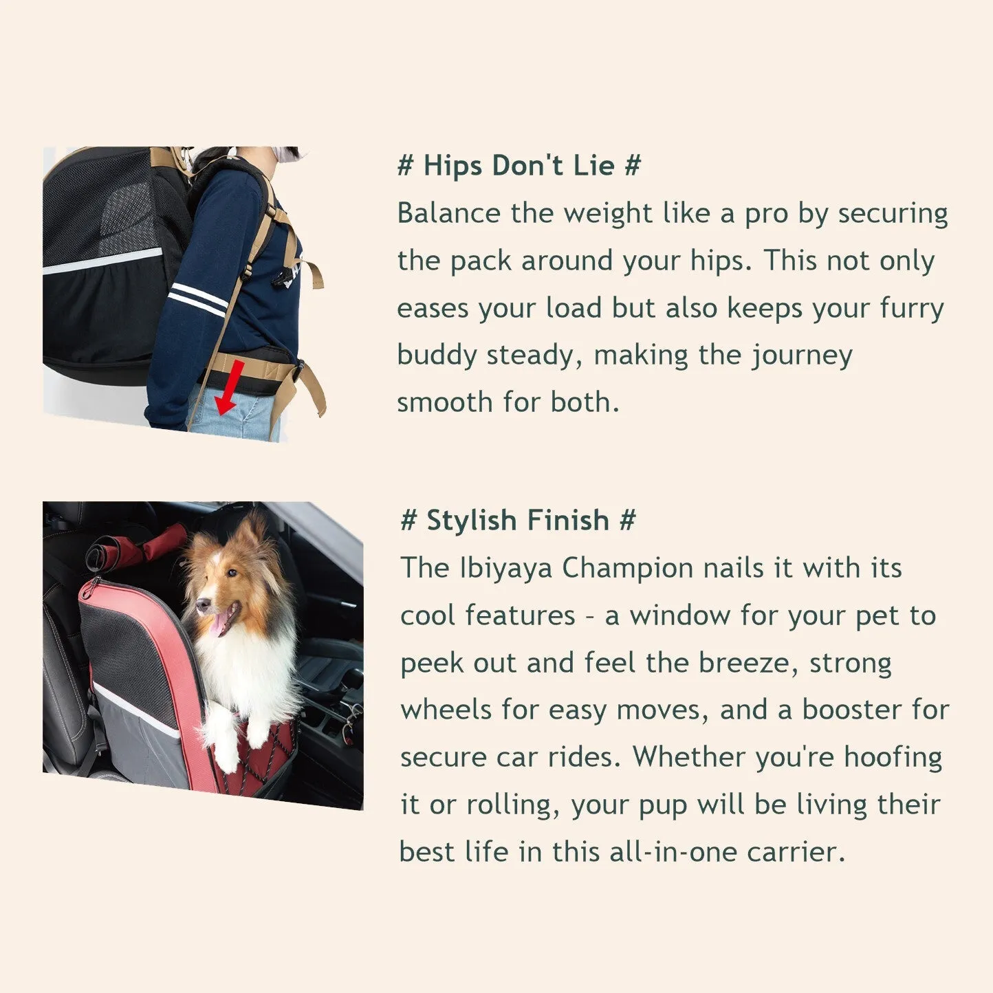 Ibiyaya Champion 3-in-1 Carrier, Backpack & Car Seat for Dogs up to 12kg