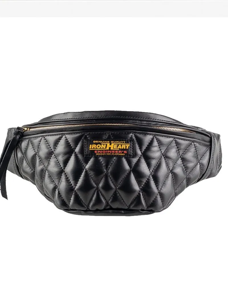 Iron Heart Denim Diamond Stitched Leather Waist Bag - Black