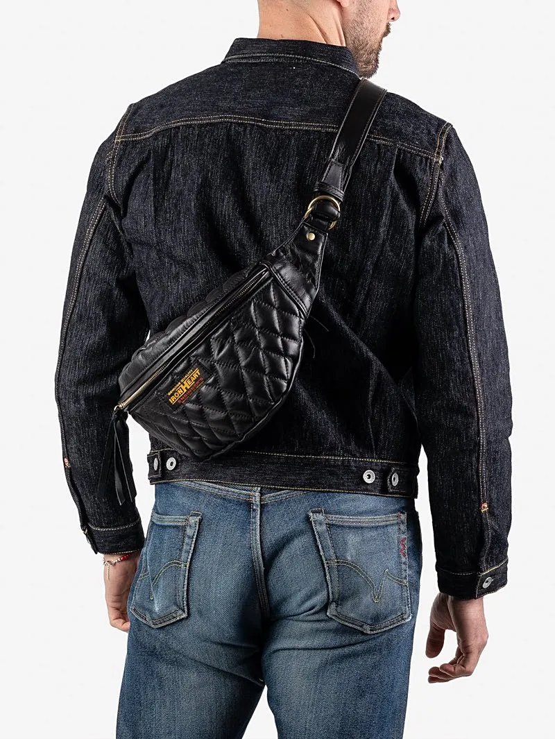 Iron Heart Denim Diamond Stitched Leather Waist Bag - Black