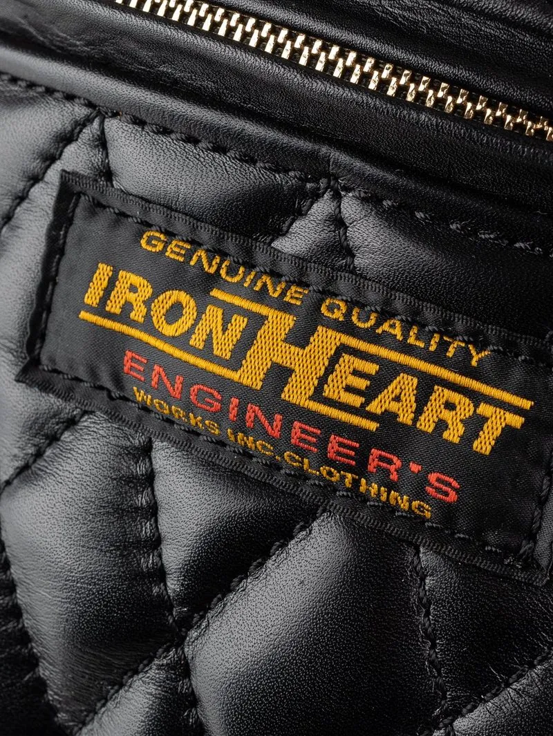 Iron Heart Denim Diamond Stitched Leather Waist Bag - Black