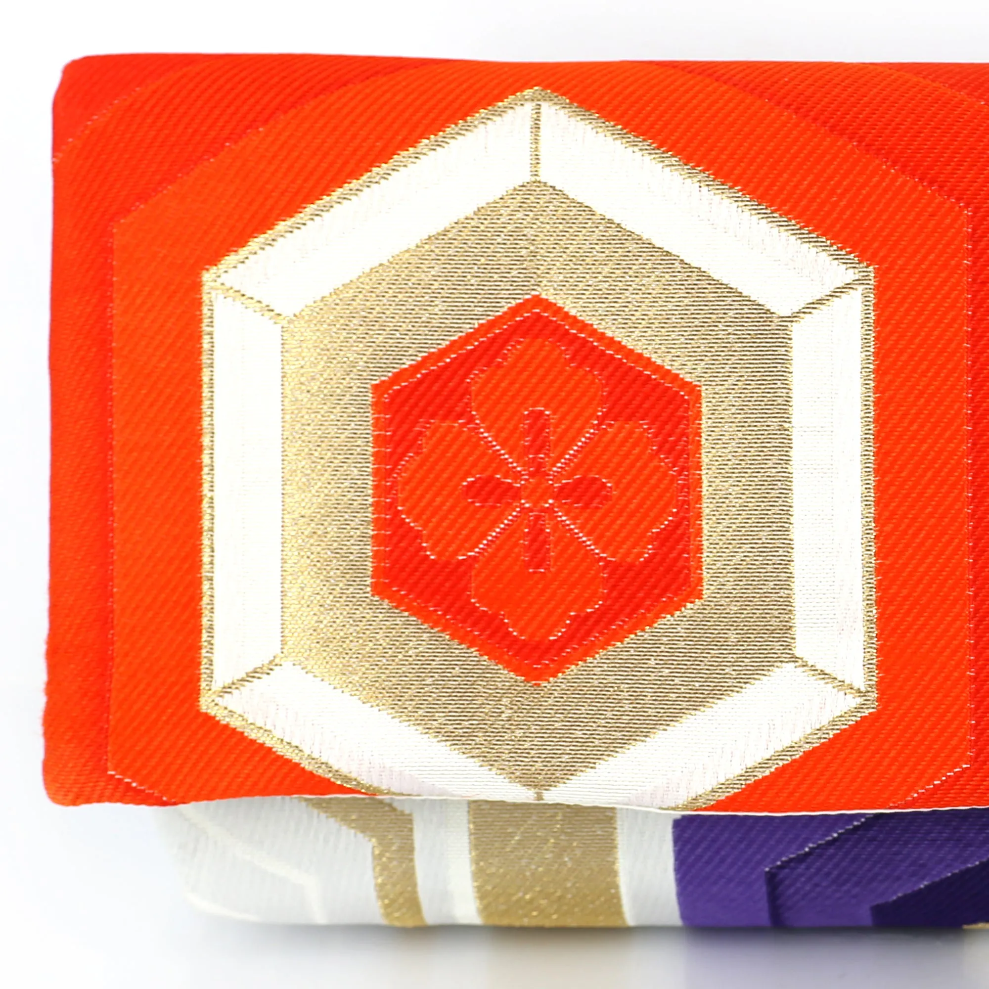 Japanese Kimono Obi Envelope Clutch Bag in Hexagon Kikko Gold, Purple, Green, Red