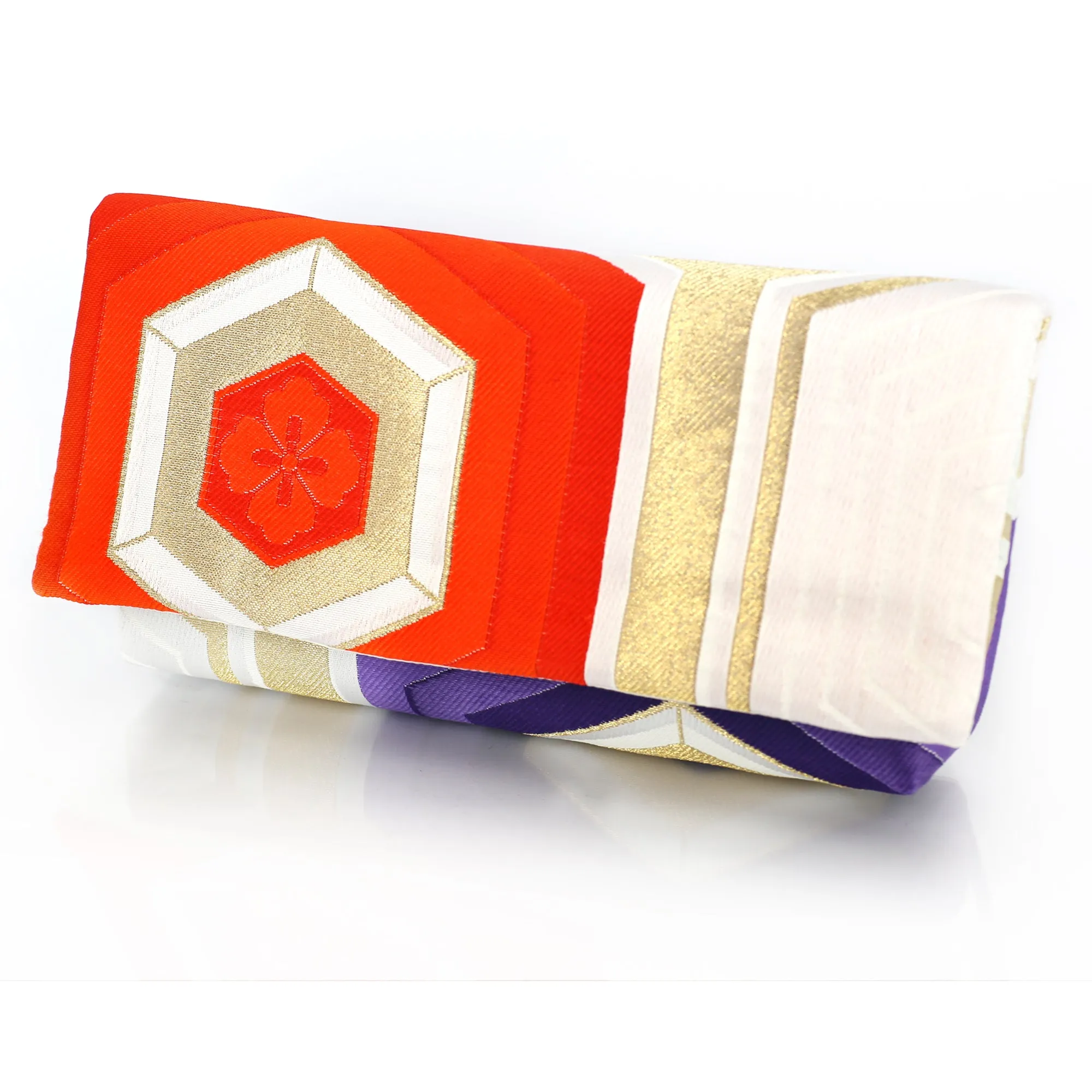 Japanese Kimono Obi Envelope Clutch Bag in Hexagon Kikko Gold, Purple, Green, Red