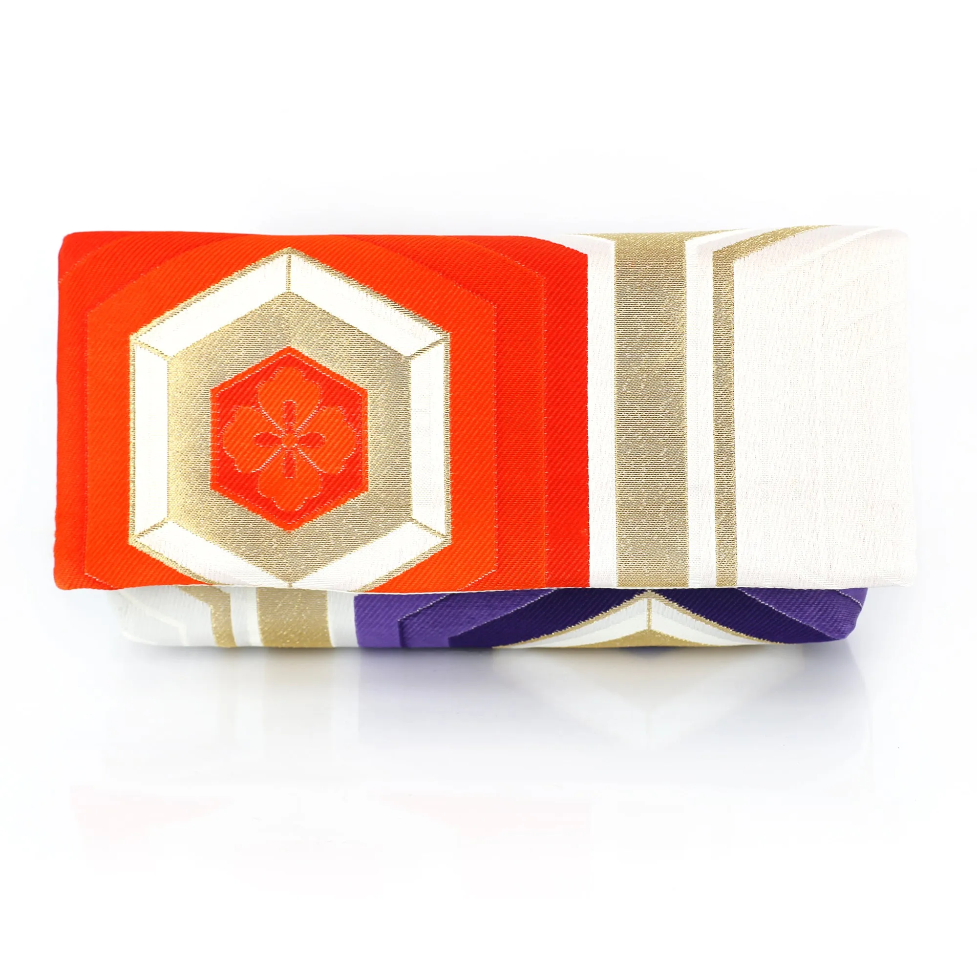 Japanese Kimono Obi Envelope Clutch Bag in Hexagon Kikko Gold, Purple, Green, Red