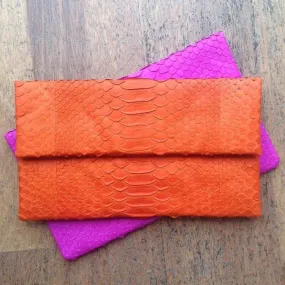 Jfahri Snakeskin Clutch - Neon Orange