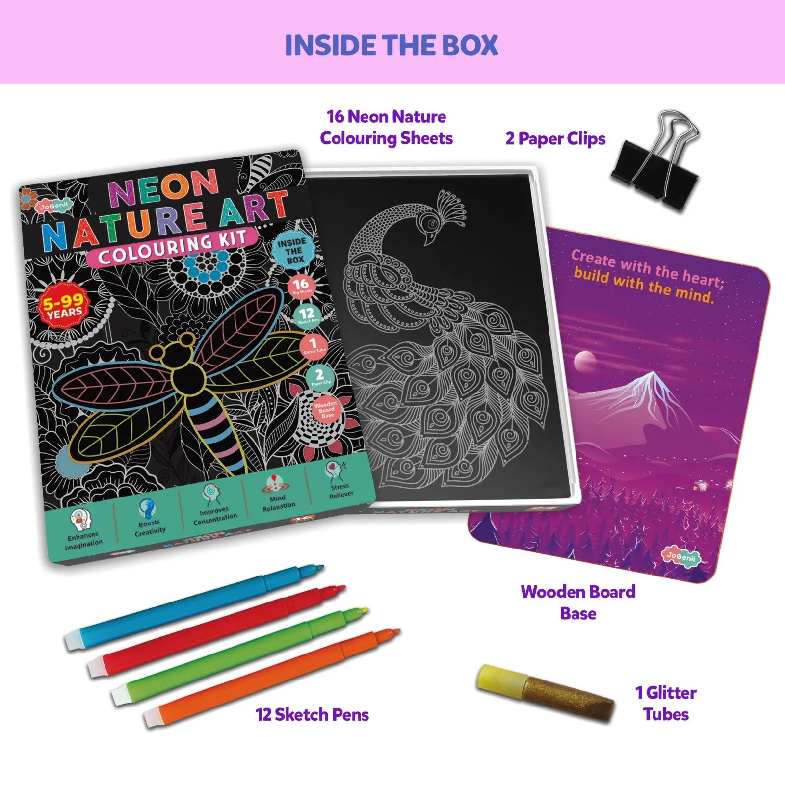 JoGenii Neon Nature Art Colouring Kit- Unique Gift for kids and adults