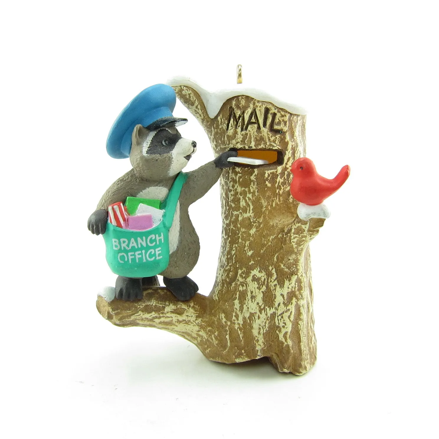 Mail Call Ornament Vintage Hallmark 1989 Tree Stump Mailbox with Raccoon