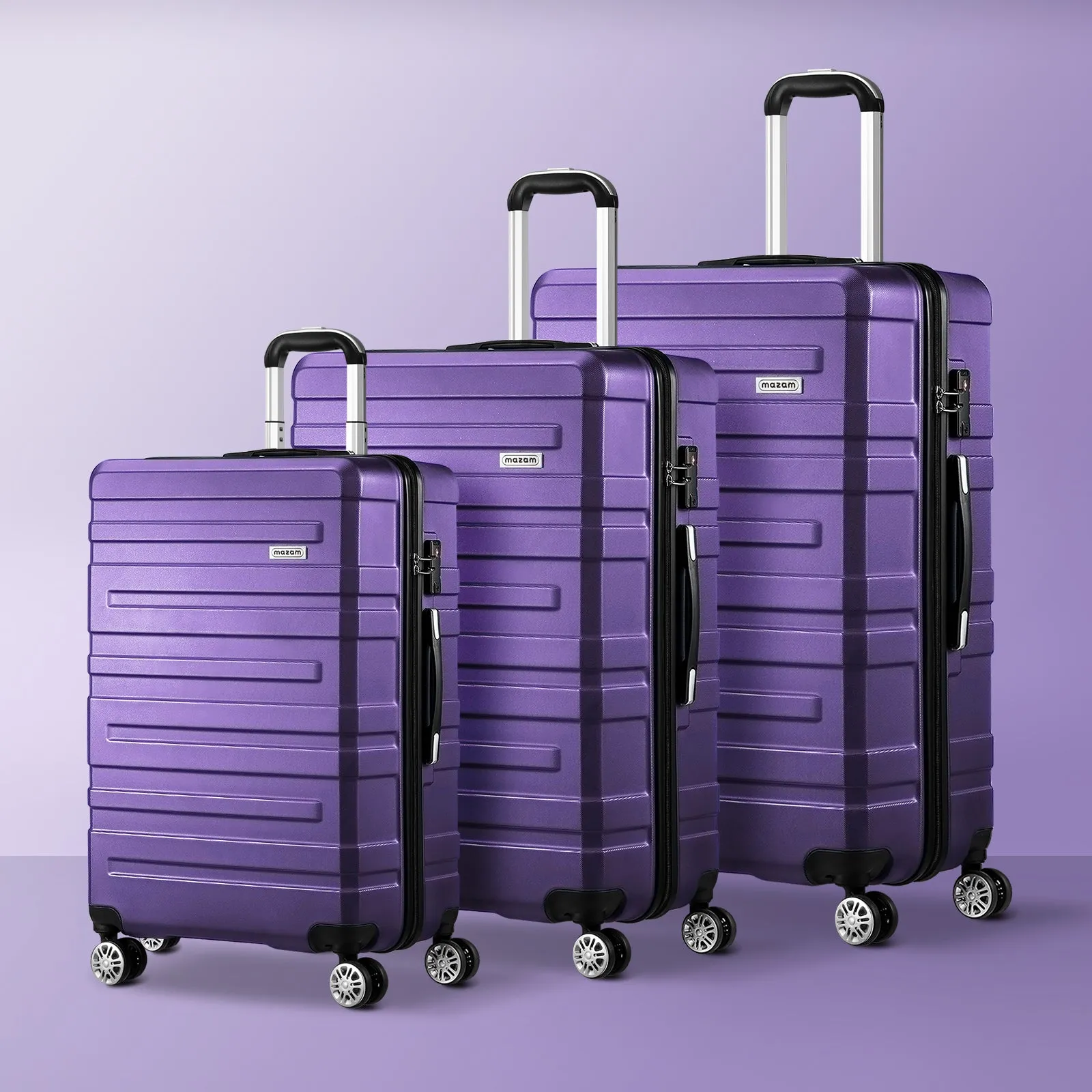 Mazam 3PCS Luggage Suitcase Trolley Set Travel TSA Lock Storage Hard Case Purple