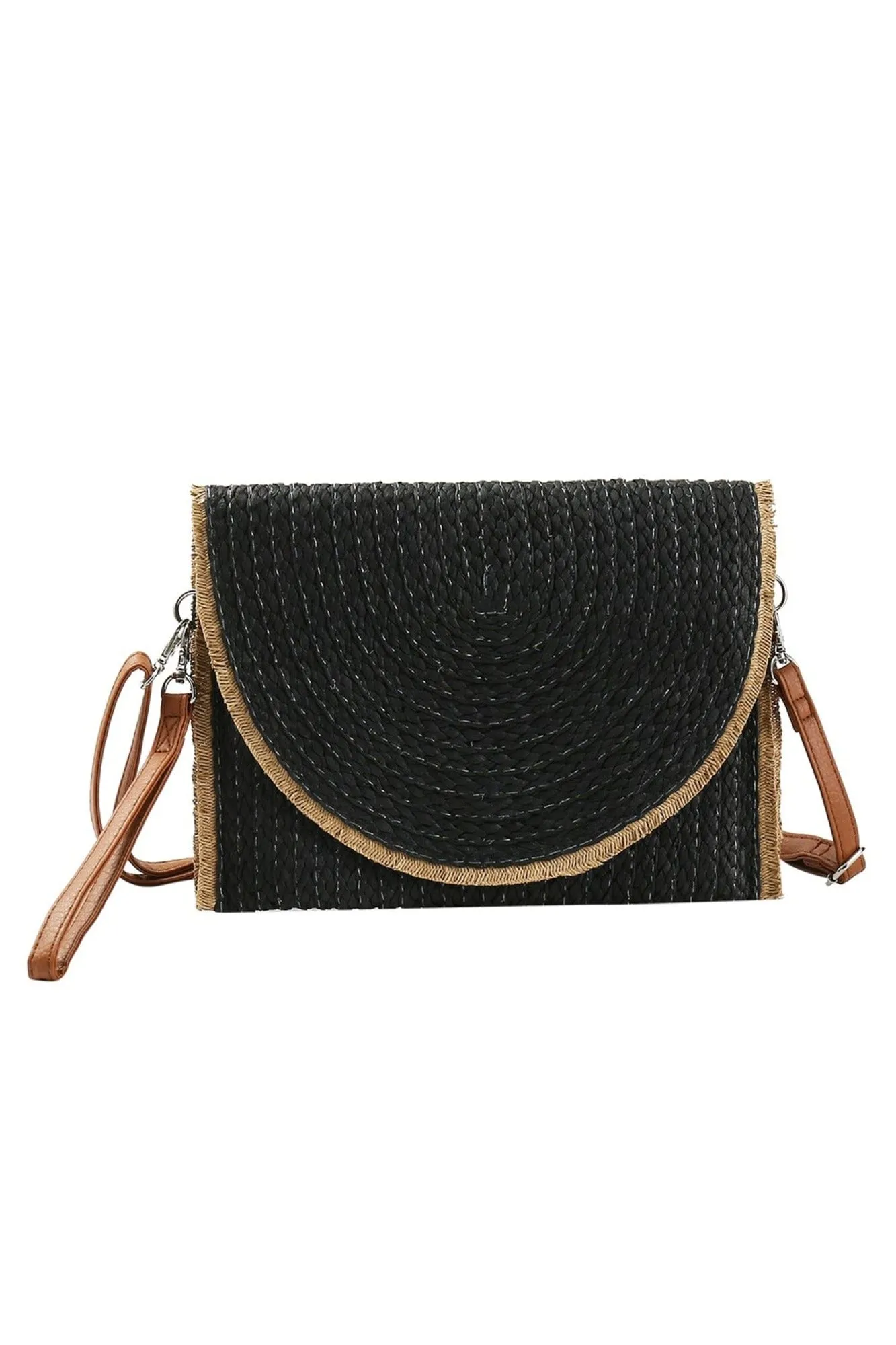 MB0212 Frayed Trim Straw Crossbody/Clutch