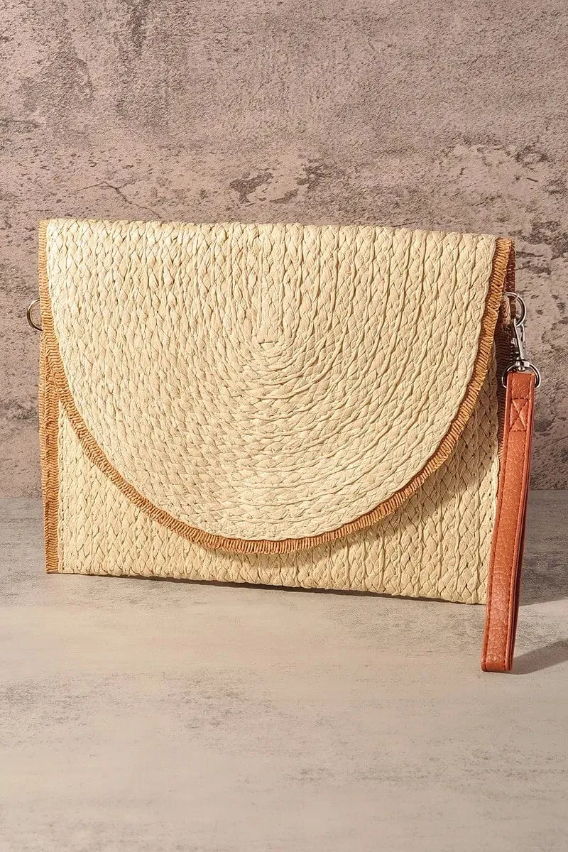 MB0212 Frayed Trim Straw Crossbody/Clutch