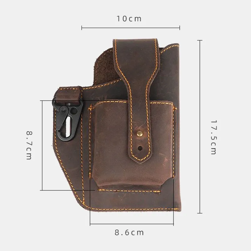 Men Genuine Leather Vintage 6.3 Inch Phone Bag Multifunction Keychain Cowhide Waist