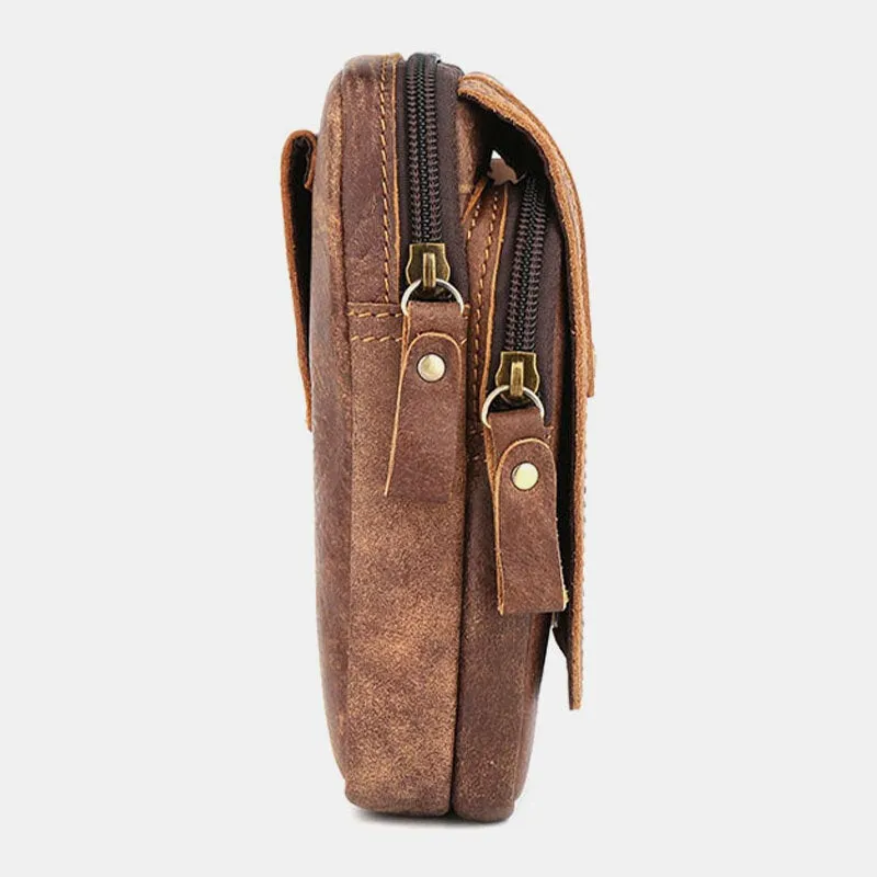 Men Matte Cowhide Waist Bag Multifunctional Large Capacity Vintage 6.3 Inch Phone