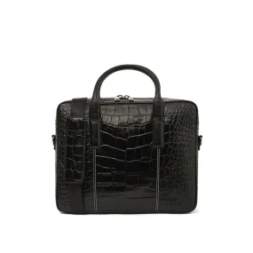 Men Nugget-Croc Leather Document Bag - Black